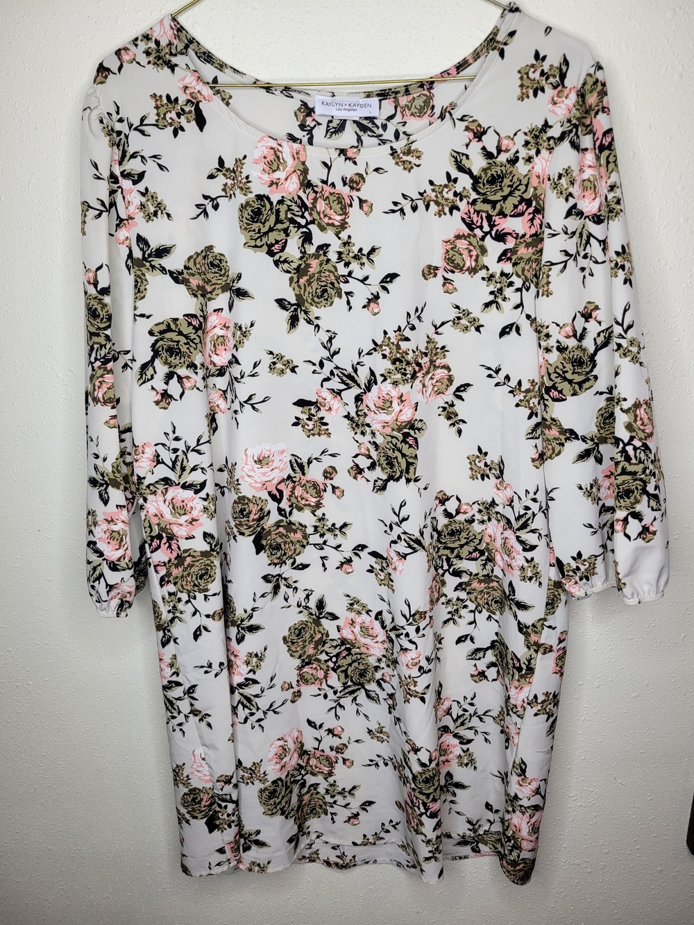 White Floral Long-Sleeve Shift Dress - Pink & Olive
